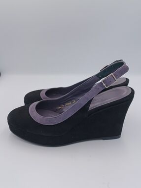 Boden Black Suede Nubuck Slingback  Wedge Heel ** Size 38 (7)